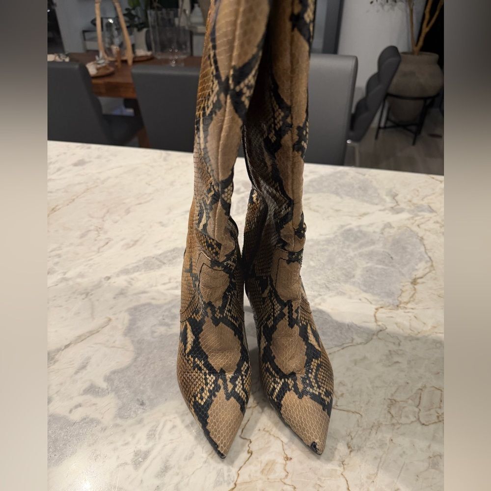 Aquaitalia Snake Print Knee-High Boots with Pointed Toe